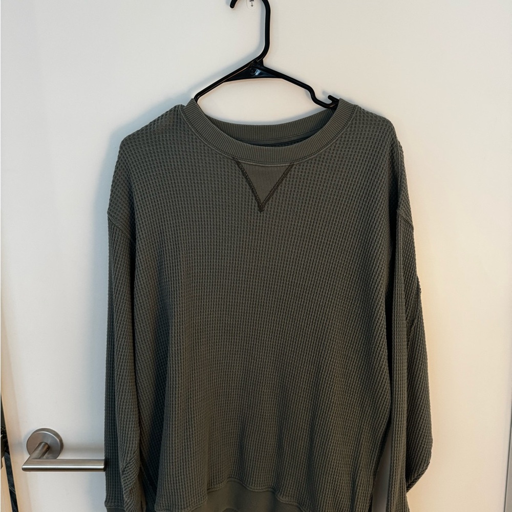 Aerie Sweat Waffle Crew Neck Sweatshirt - Hunter green